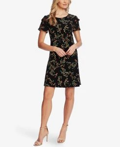 CeCe Women's Printed Short Ruffled-Sleeve Knit Dress