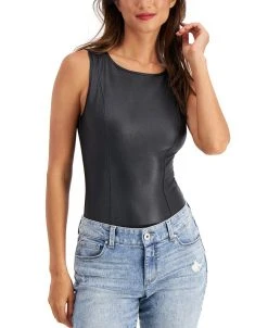 INC International Concepts Faux Leather Bodysuit, Created For Macy's