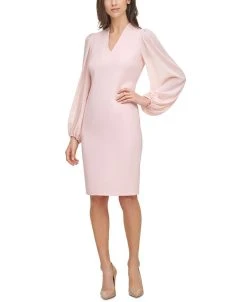 Vince Camuto Women's Balloon-Sleeve Mixed-Media Dress