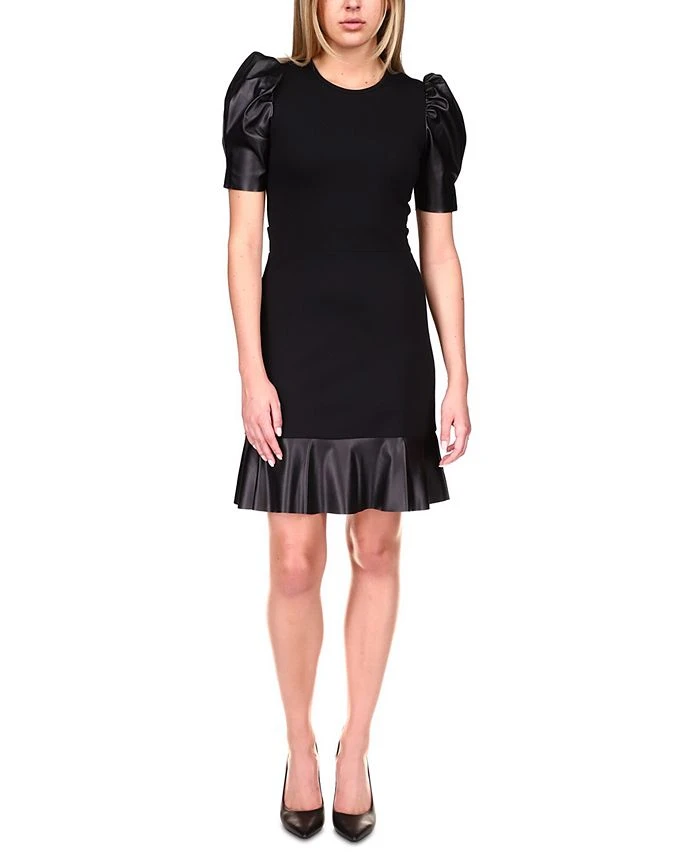 Michael Kors Puff-Sleeve Ruffle-Trim Dress 1 Michael Kors Puff-Sleeve Ruffle-Trim Dress