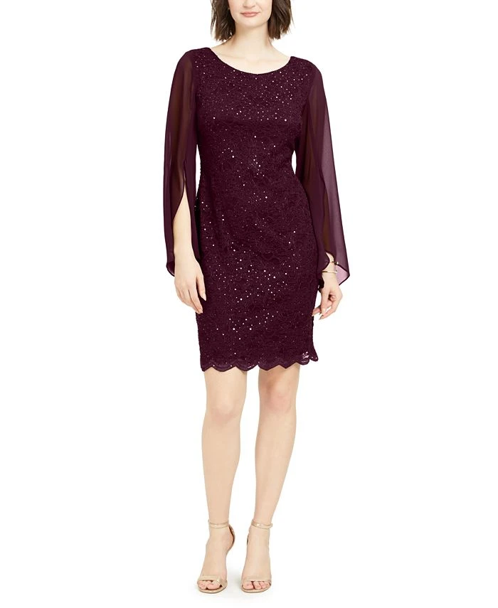 Connected Flutter-Sleeve Sequined Lace Dress 1 Connected Flutter-Sleeve Sequined Lace Dress