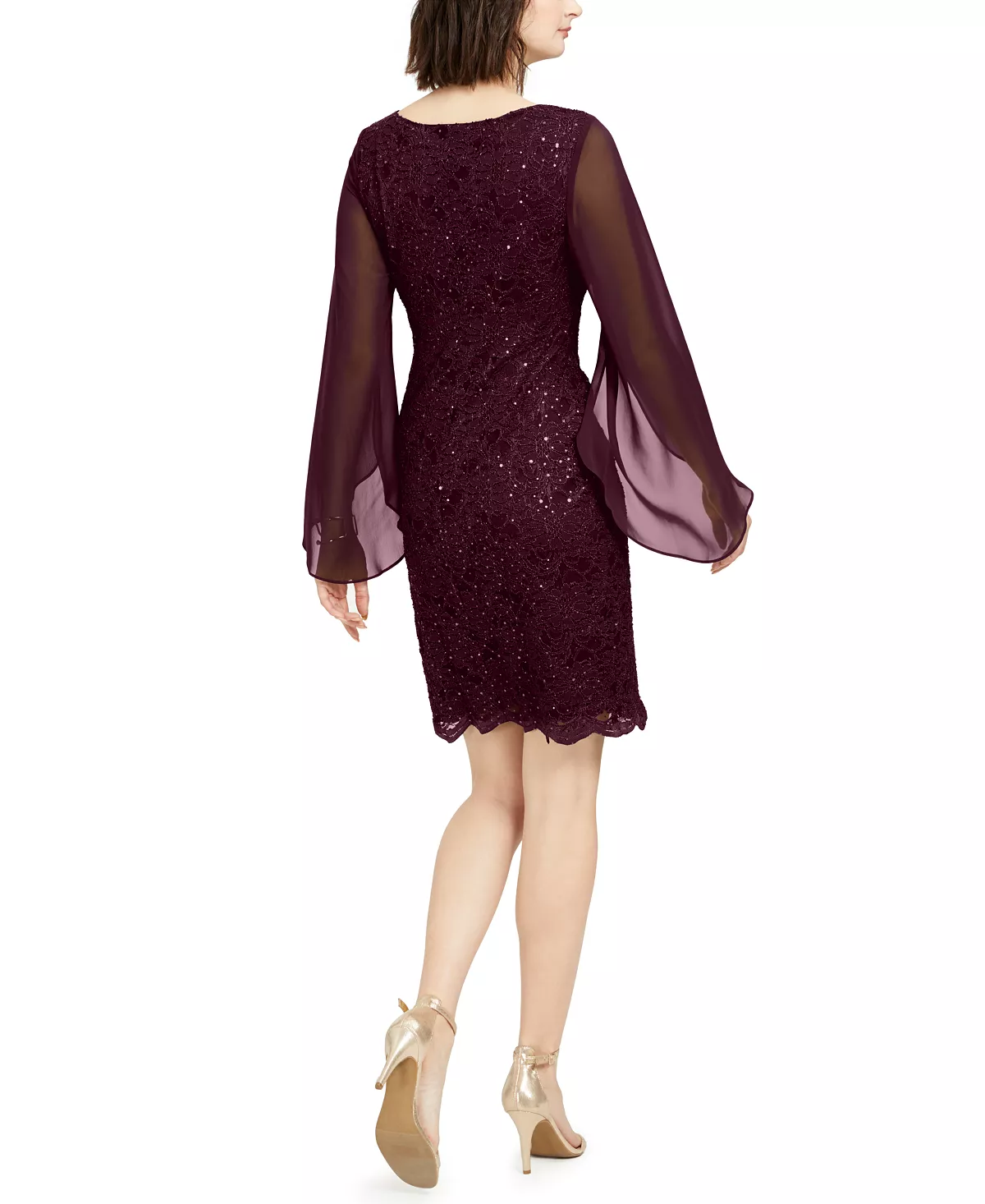 Connected Flutter-Sleeve Sequined Lace Dress 4 Connected Flutter-Sleeve Sequined Lace Dress - Image 4