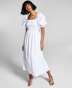 And Now This Women's Cotton Smocked Puffed Sleeve Midi Dress