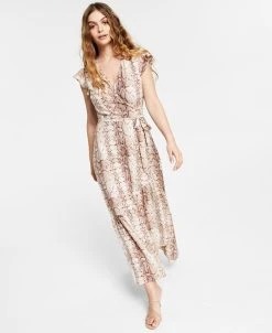 Bar III Snakeskin Print Wrap-Style Maxi Dress, Created For Macy's