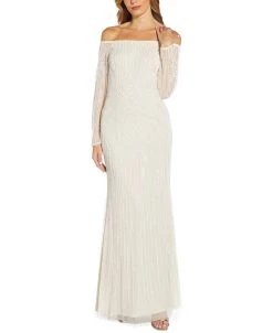 Adrianna Papell Embellished Off-The-Shoulder Gown