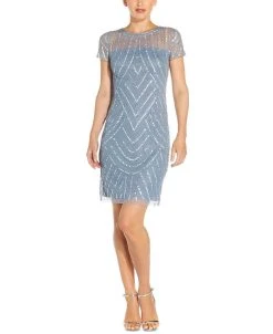 Adrianna Papell Cap-Sleeved Embellished Sheath Dress