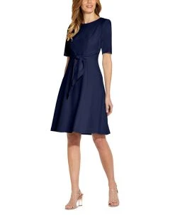 Adrianna Papell Women's Short Sleeve Tie-Front Dress