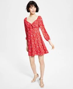 Bar III Women's Ditsy-Print Tie-Bust Dress, Created For Macy's