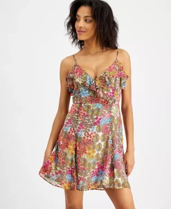 Bar III Women's Ruffled-Neck Fit & Flare Dress, Created For Macy's -Sanctuary Shop 21588204 fpx