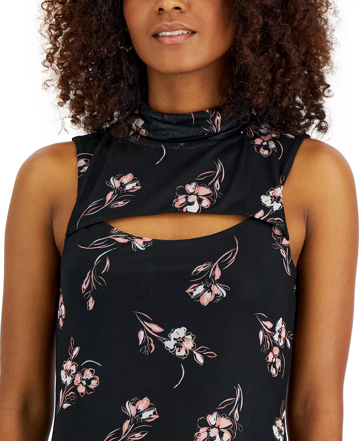 Bar III Women's Printed Sleeveless Cutout Mock-Neck Mesh Mini Dress, Created For Macy's 4 Bar III Women's Printed Sleeveless Cutout Mock-Neck Mesh Mini Dress, Created For Macy's - Image 4