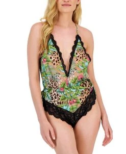 INC International Concepts Lace Chiffon Floral Lingerie Bodysuit