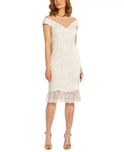 Adrianna Papell Women's Illusion-Trim Beaded Dress 8 Adrianna Papell Women's Illusion-Trim Beaded Dress -Sanctuary Shop 21714542 fpx