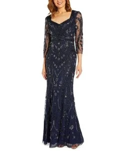Adrianna Papell Women's Beaded Cutout-Back Gown