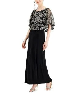 Connected Embroidered Overlay Gown