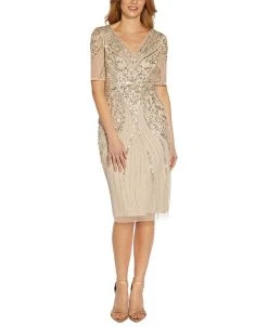 Adrianna Papell Beaded Midi Sheath Dress