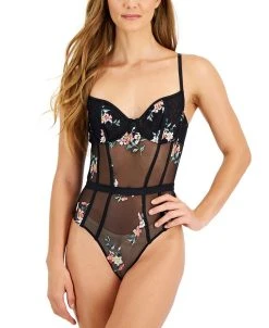 INC International Concepts Women's Floral Lace Lingerie Bodysuit, Created For Macy's
