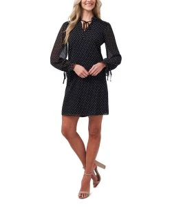 CeCe Women's Long Sleeve Polka Dot Dress