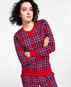 Sanctuary Shop 27 Charter Club Women's Printed Plaid Matching Crewneck Top, Created For Macy's