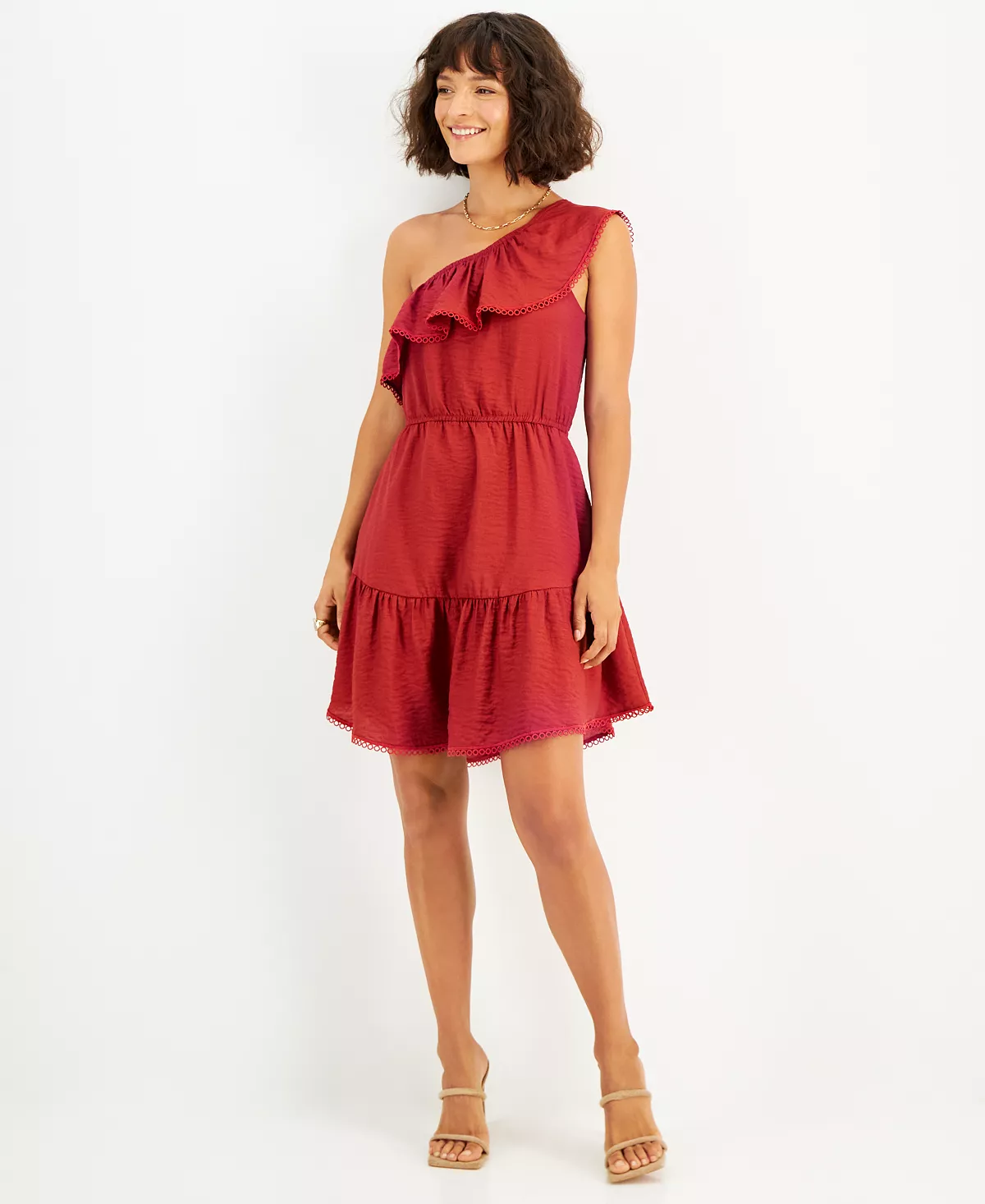 Bar III Women's One-Shoulder Ruffled-Hem Dress, Created For Macy's 1 Bar III Women's One-Shoulder Ruffled-Hem Dress, Created For Macy's
