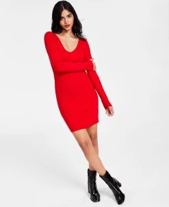 Bar III Women’s Ribbed V-Neck Sweater Dress, Created For Macy’s