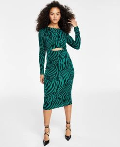 Bar III Women's Twisted Cutout Printed Midi Dress, Created For Macy's