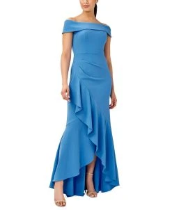 Adrianna Papell Women's Ruffled Off-The-Shoulder Gown