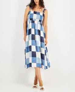 INC International Concepts Women's Ruffle-Strap Smocked Midi Dress, Created For Macy's