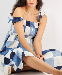 INC International Concepts Women's Ruffle-Strap Smocked Midi Dress, Created For Macy's -Sanctuary Shop 22272096 fpx