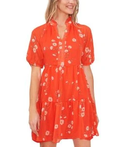 CeCe Women's Short Sleeve Floral Baby Doll Dress