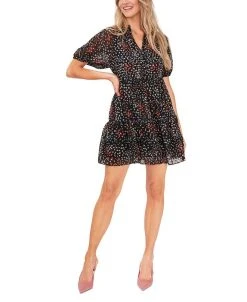 CeCe Women's Printed Clip Dot Baby Doll Dress
