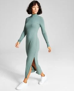 And Now This Women's Ribbed High-Neck Midi Bodycon Dress