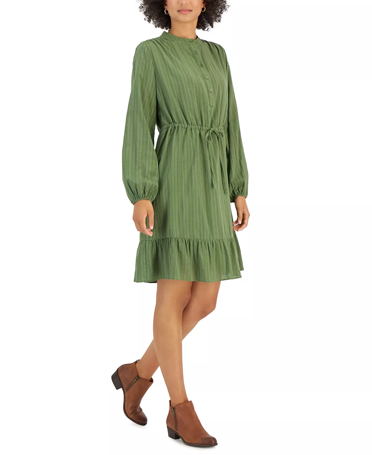 Style & Co Women's Shadow-Striped Ruffle-Hem Dress, Created For Macy's 1 Style & Co Women's Shadow-Striped Ruffle-Hem Dress, Created For Macy's