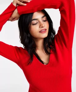 Bar III Women’s Ribbed V-Neck Sweater Dress, Created For Macy’s -Sanctuary Shop 22338596 fpx