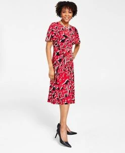 Kasper Printed Flutter-Sleeve Belted Dress -Sanctuary Shop 22344340 fpx