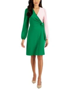 Kasper Colorblocked Surplice Side-Tie Dress