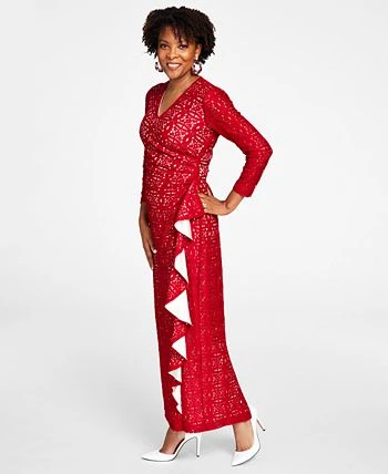 Kasper Lace Surplice V-Neck Ruffled Maxi Dress 3 Kasper Lace Surplice V-Neck Ruffled Maxi Dress - Image 3
