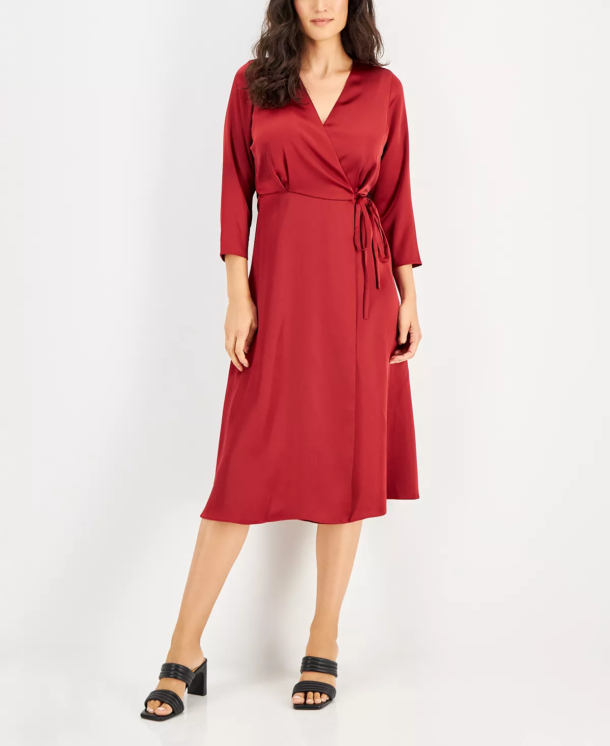 Alfani Women's Elbow Sleeve Satin Surplice Dress, Created For Macy's 1 Alfani Women's Elbow Sleeve Satin Surplice Dress, Created For Macy's