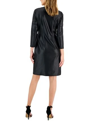 Anne Klein Women's Faux-Leather Classic Faux-Wrap Dress 2 Anne Klein Women's Faux-Leather Classic Faux-Wrap Dress - Image 2