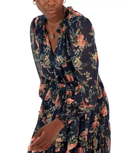 INC International Concepts Hiffon Printed Blouson-Sleeve Fit & Flare Dress, Created For Macy's -Sanctuary Shop 22439888 fpx