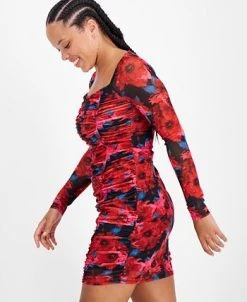 Bar III Women's Ruched Mesh Square-Neck Mini Dress, Created For Macy's 7 Bar III Women's Ruched Mesh Square-Neck Mini Dress, Created For Macy's -Sanctuary Shop 22502324 fpx