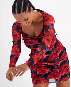 Bar III Women's Ruched Mesh Square-Neck Mini Dress, Created For Macy's 8 Bar III Women's Ruched Mesh Square-Neck Mini Dress, Created For Macy's -Sanctuary Shop 22502325 fpx