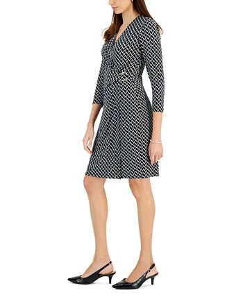 Kasper Women's Printed Embellished 3/4-Sleeve Faux-Wrap Dress 3 Kasper Women's Printed Embellished 3/4-Sleeve Faux-Wrap Dress - Image 3