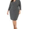 Kasper Plus Size Printed 3/4-Sleeve Faux-Wrap Dress