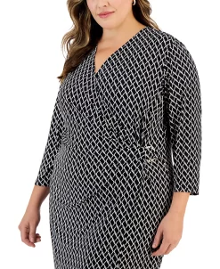 Kasper Plus Size Printed 3/4-Sleeve Faux-Wrap Dress -Sanctuary Shop 22568080 fpx