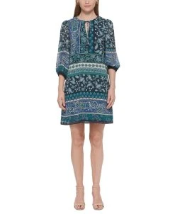 Vince Camuto Women's Balloon-Sleeve Tie-Neck Dress