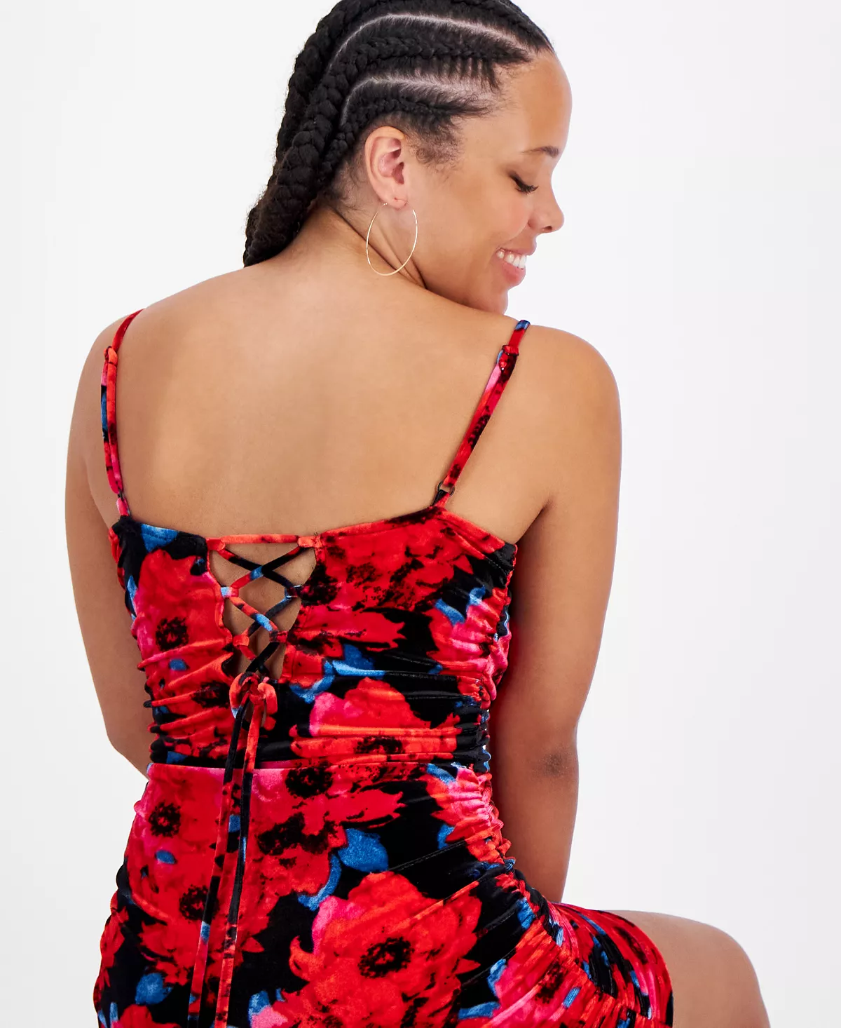 Bar III Women's Printed Sleeveless Ruched Velvet Mini Dress, Created For Macy's 4 Bar III Women's Printed Sleeveless Ruched Velvet Mini Dress, Created For Macy's - Image 4