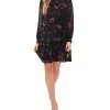 CeCe Women's Printed Long Sleeve Smocked Dress