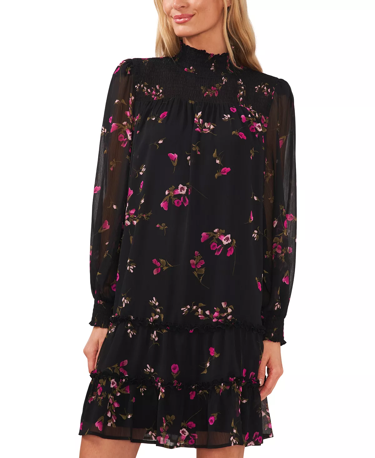 CeCe Women's Printed Long Sleeve Smocked Dress 3 CeCe Women's Printed Long Sleeve Smocked Dress - Image 3