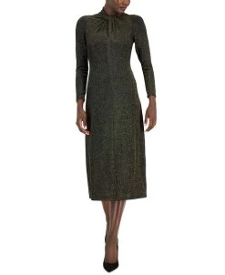 Anne Klein Women's Lurex-Knit Twist-Neck Midi Dress