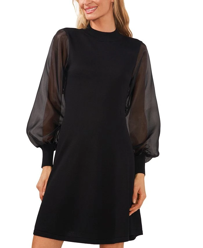 CeCe Women's Cotton Organza-Sleeve Sweater Dress 1 CeCe Women's Cotton Organza-Sleeve Sweater Dress